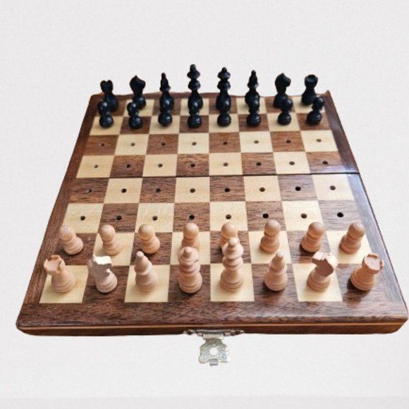 Vintage Wooden Travel Folding Case Mini Chess Set - Picture 1 of 10